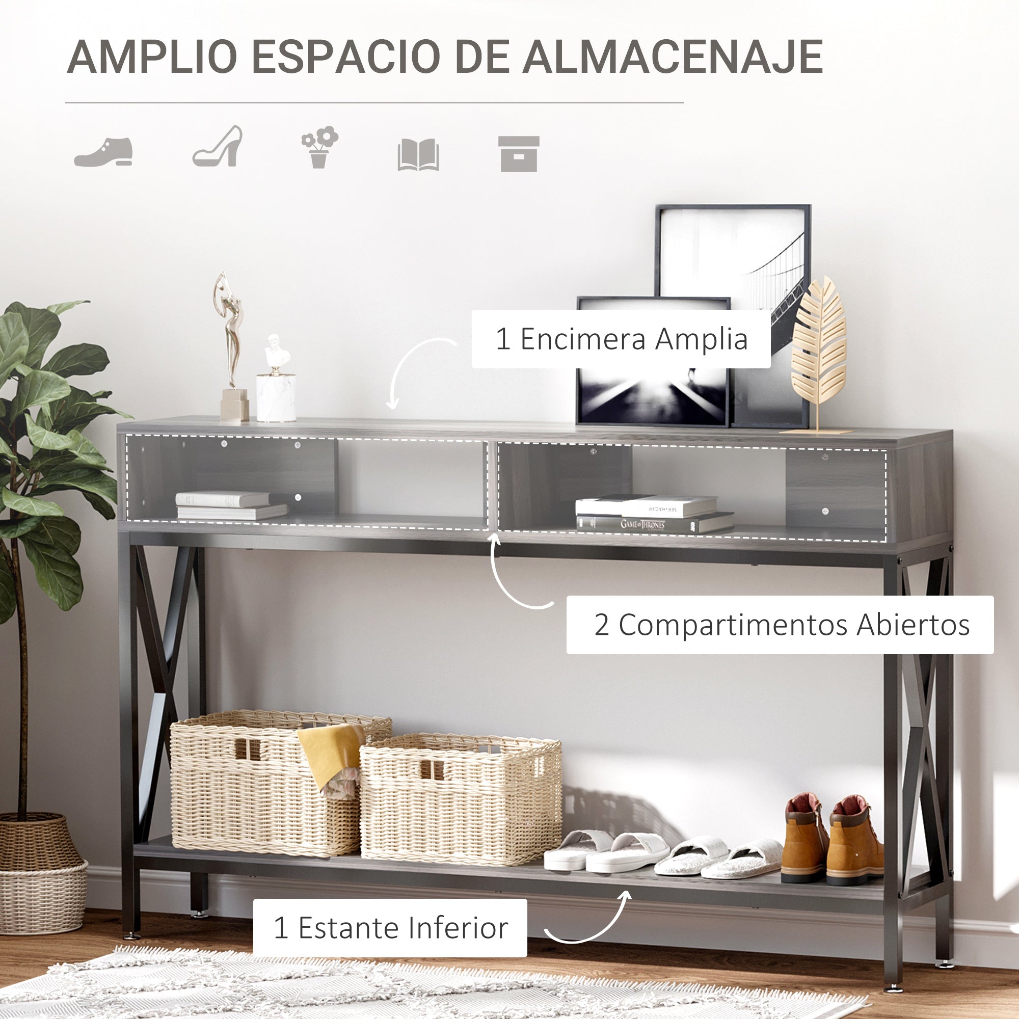 Entryway Console Table with 2 Compartments and Shelf Entryway Console Table Hallway 120x23.5x75 cm Gray and Black