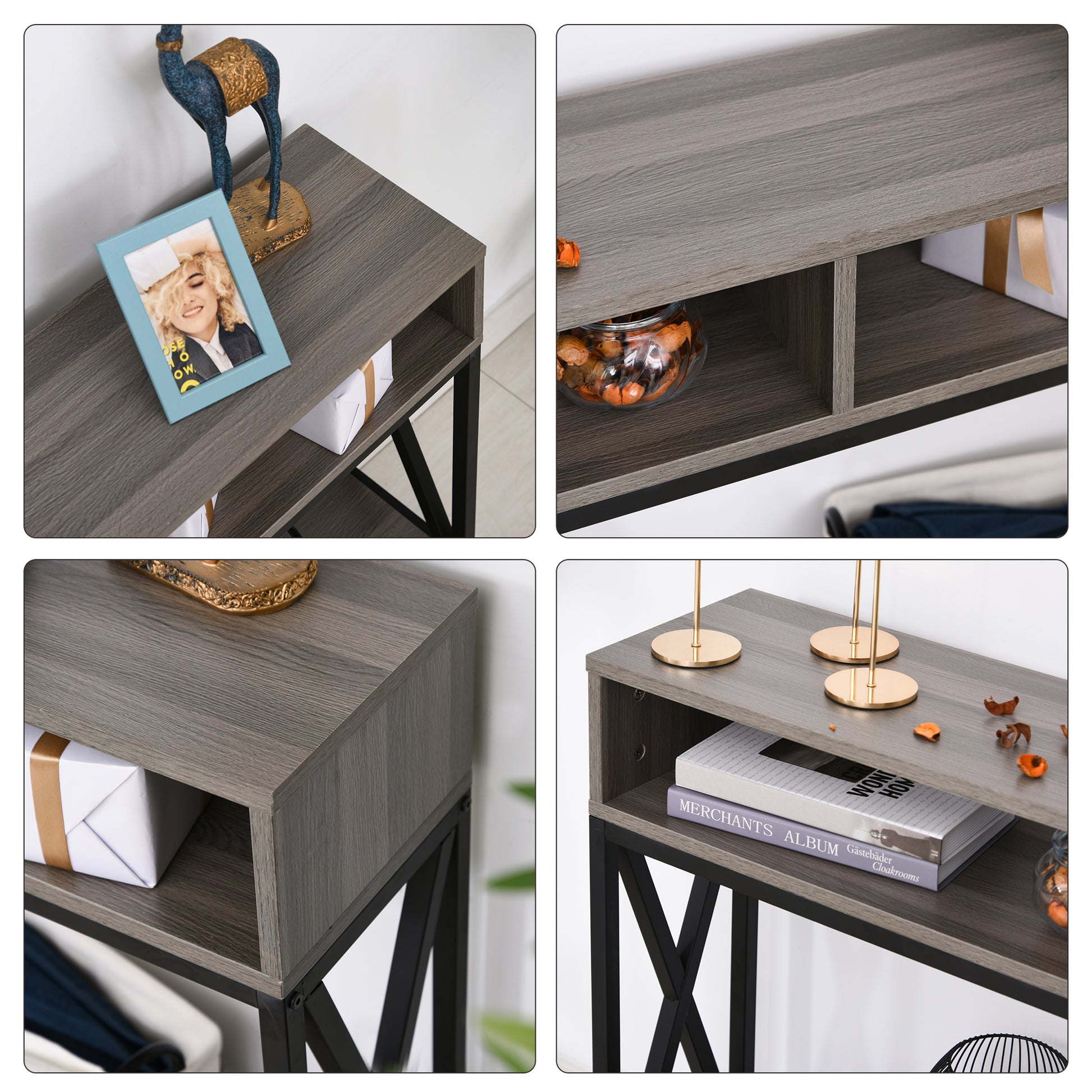Entryway Console Table with 2 Compartments and Shelf Entryway Console Table Hallway 120x23.5x75 cm Gray and Black