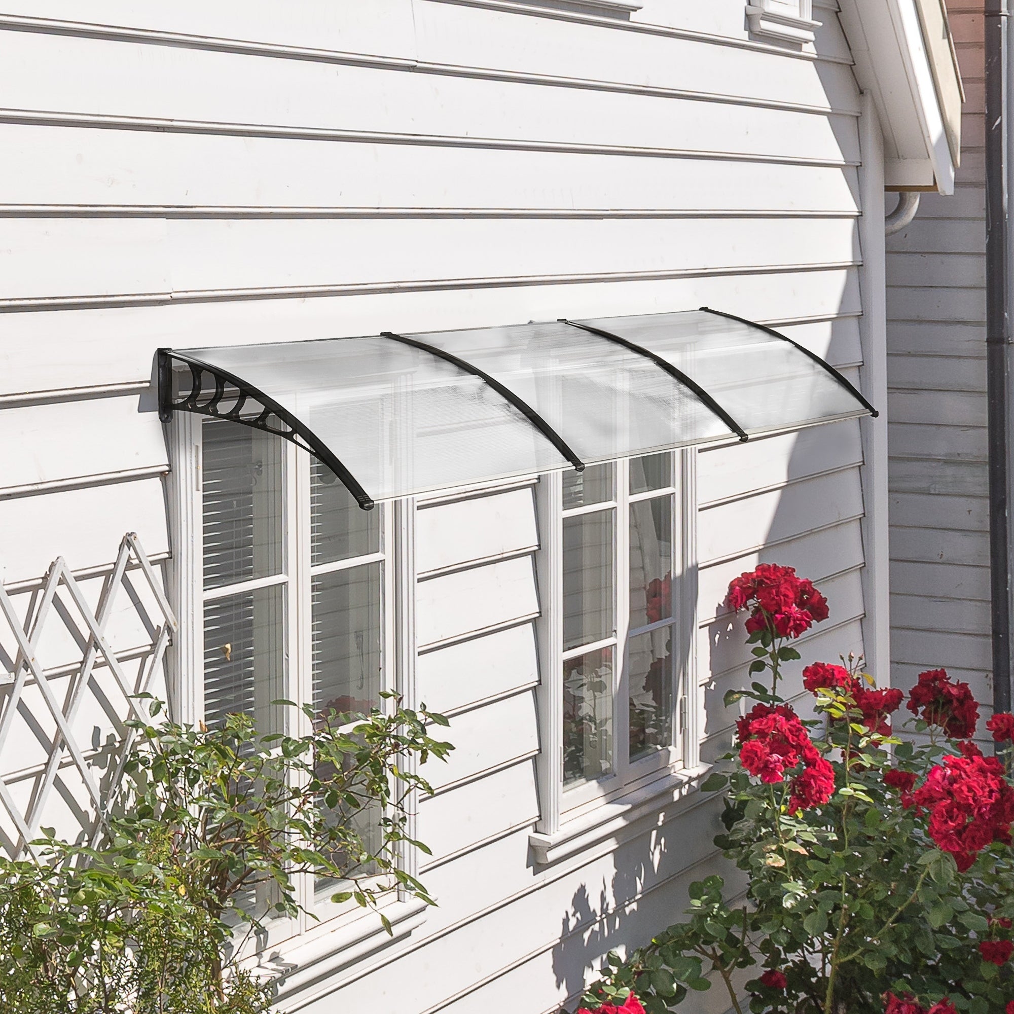 Door Canopy Awning 90 x 295 cm, Arch Canopy with UV Protection, Front Door Canopy Sunshade made of Polycarbonate Rain Shelter for Outdoor, White