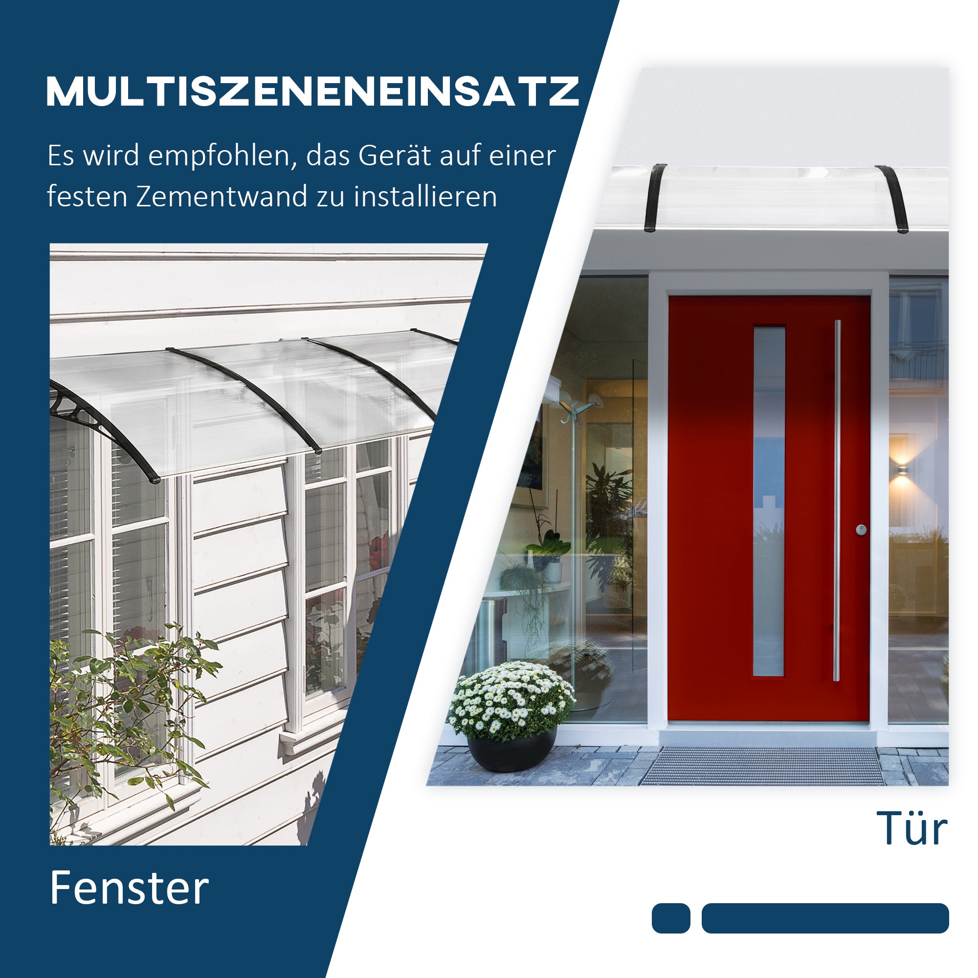 Door Canopy Awning 90 x 295 cm, Arch Canopy with UV Protection, Front Door Canopy Sunshade made of Polycarbonate Rain Shelter for Outdoor, White