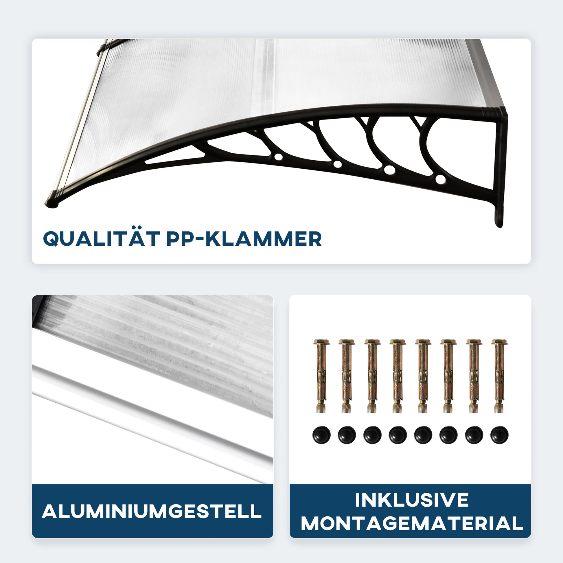 Door Canopy Awning 90 x 295 cm, Arch Canopy with UV Protection, Front Door Canopy Sunshade made of Polycarbonate Rain Shelter for Outdoor, White