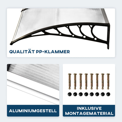 Door Canopy Awning 90 x 295 cm, Arch Canopy with UV Protection, Front Door Canopy Sunshade made of Polycarbonate Rain Shelter for Outdoor, White