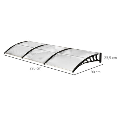 Door Canopy Awning 90 x 295 cm, Arch Canopy with UV Protection, Front Door Canopy Sunshade made of Polycarbonate Rain Shelter for Outdoor, White