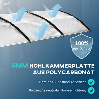 Door Canopy Awning 90 x 295 cm, Arch Canopy with UV Protection, Front Door Canopy Sunshade made of Polycarbonate Rain Shelter for Outdoor, White