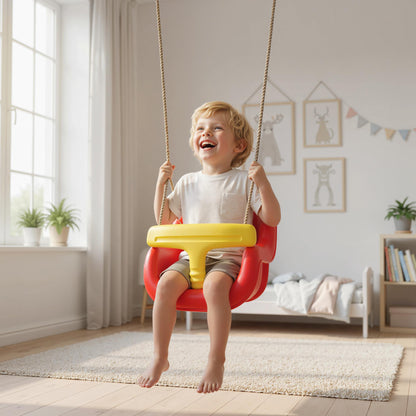Toddler Swing with High Back & T-Safety Rail, Adjustable Rope — Indoor/Outdoor, Red