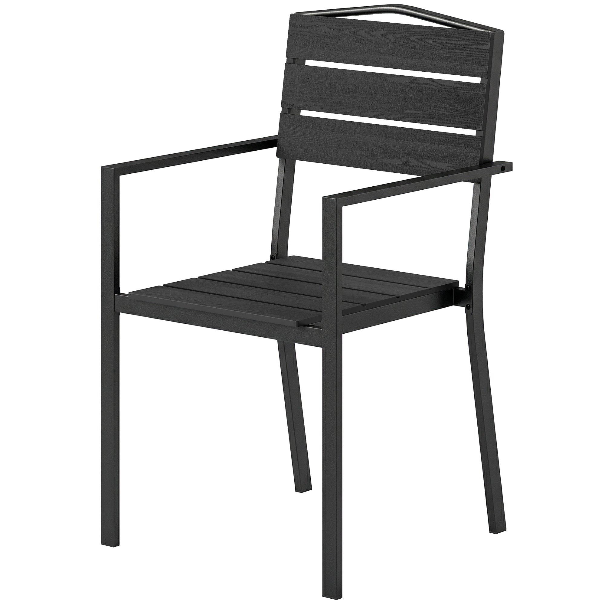 Garden Chairs – Set of 4 Stackable Patio Chairs with Slatted Design & Armrests, Weatherproof Balcony Chairs (265 lb Capacity), Black, 20.5 x 20.1 x 35.4 in