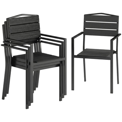 Garden Chairs – Set of 4 Stackable Patio Chairs with Slatted Design & Armrests, Weatherproof Balcony Chairs (265 lb Capacity), Black, 20.5 x 20.1 x 35.4 in