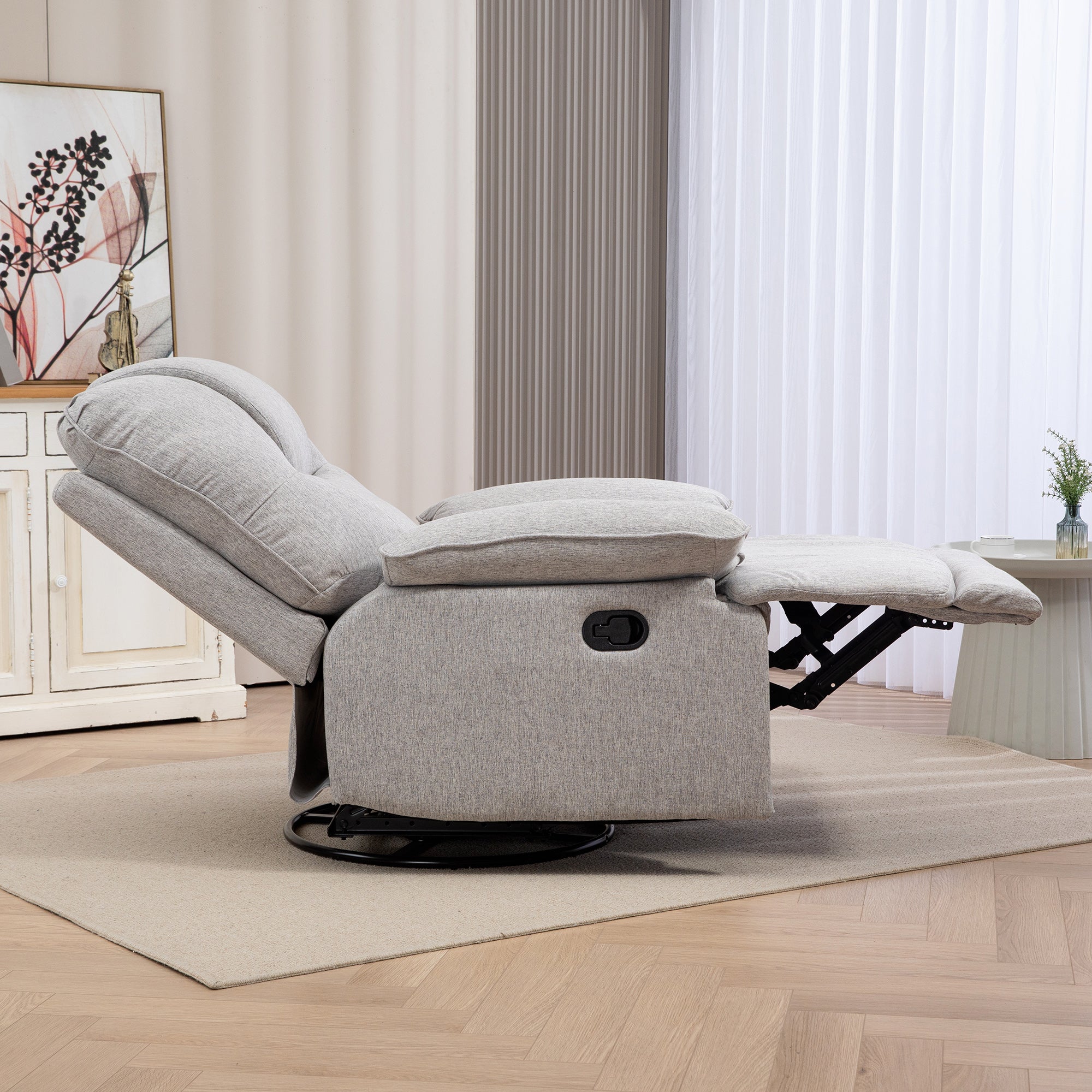 Recliner Armchair with Reclining Function, Footrest, TV Chair with Pocket Spring Padding, Linen Look, Armchair for Living Room, Gray