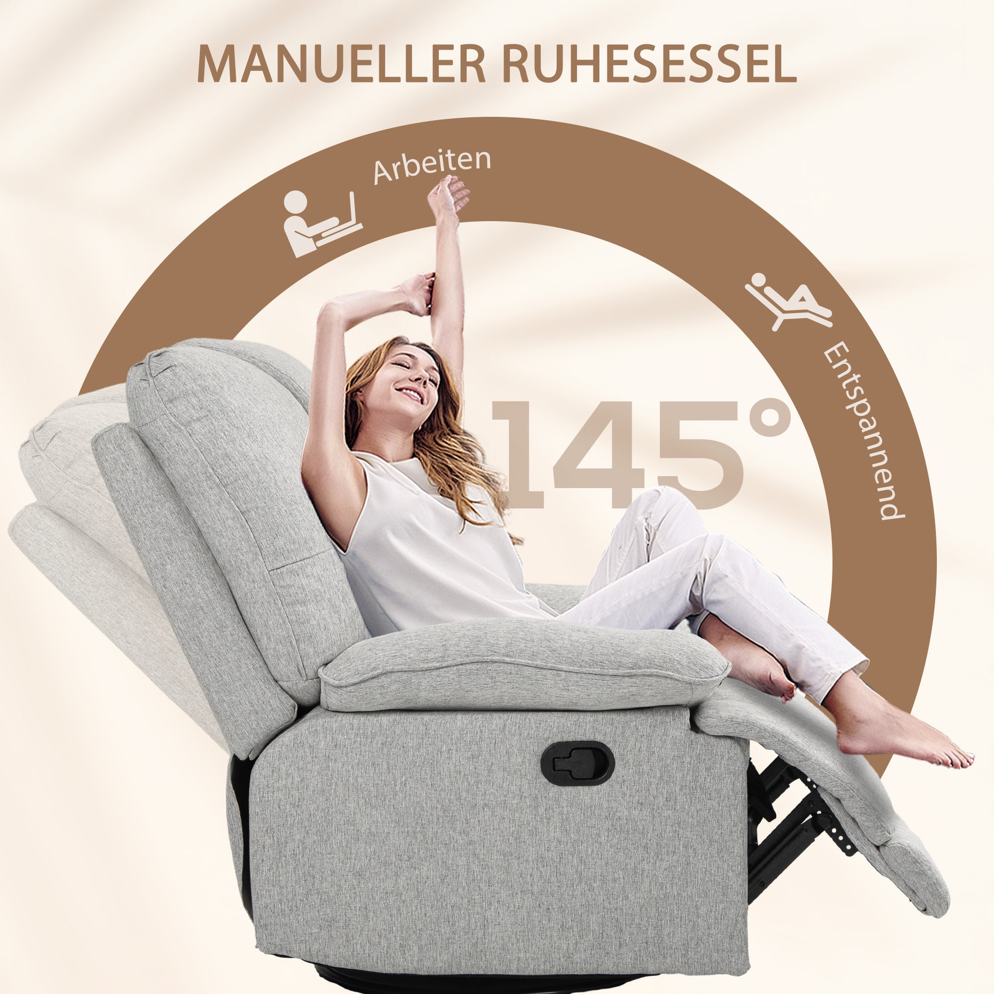 Recliner Armchair with Reclining Function, Footrest, TV Chair with Pocket Spring Padding, Linen Look, Armchair for Living Room, Gray