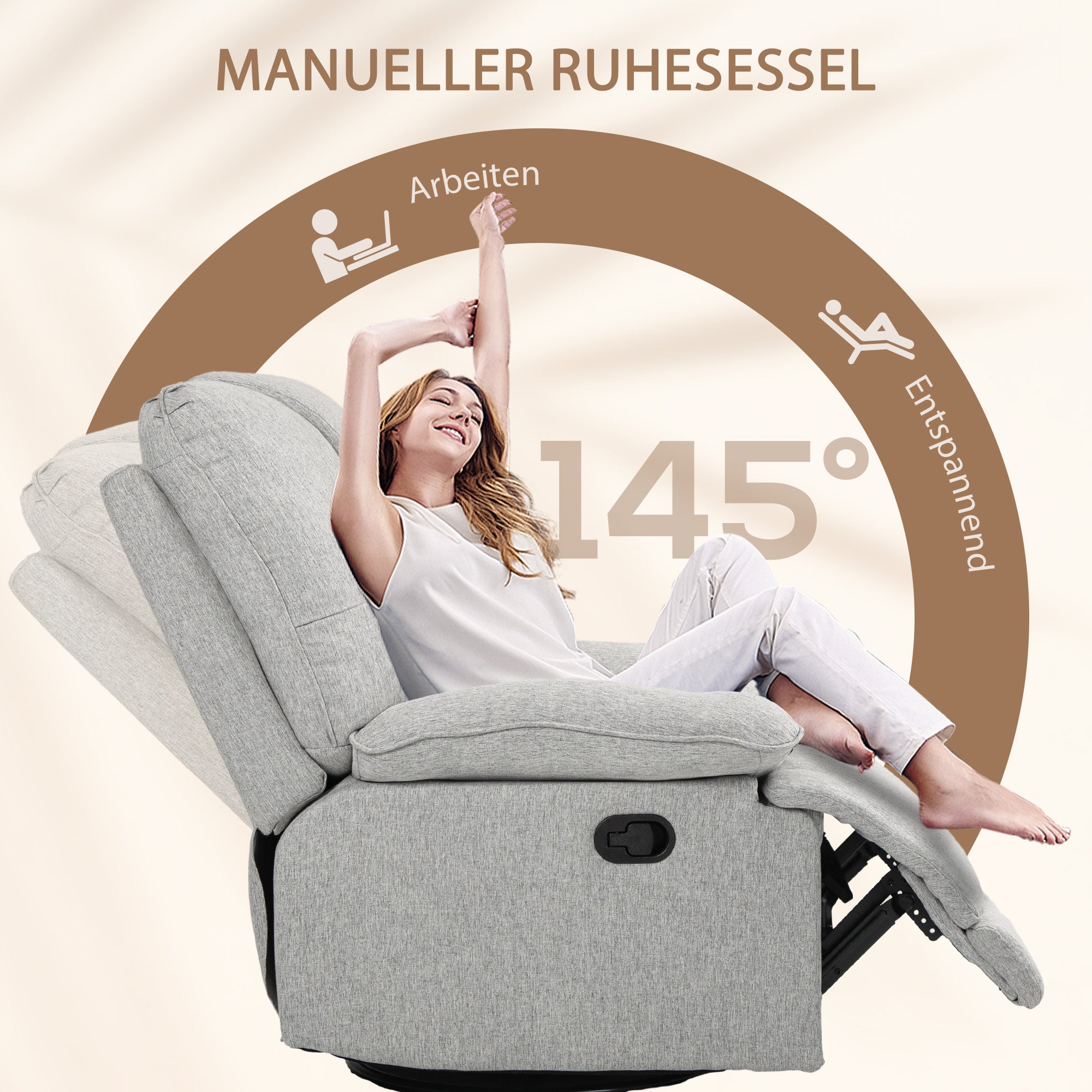 Recliner Armchair with Reclining Function, Footrest, TV Chair with Pocket Spring Padding, Linen Look, Armchair for Living Room, Gray