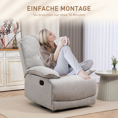 Recliner Armchair with Reclining Function, Footrest, TV Chair with Pocket Spring Padding, Linen Look, Armchair for Living Room, Gray