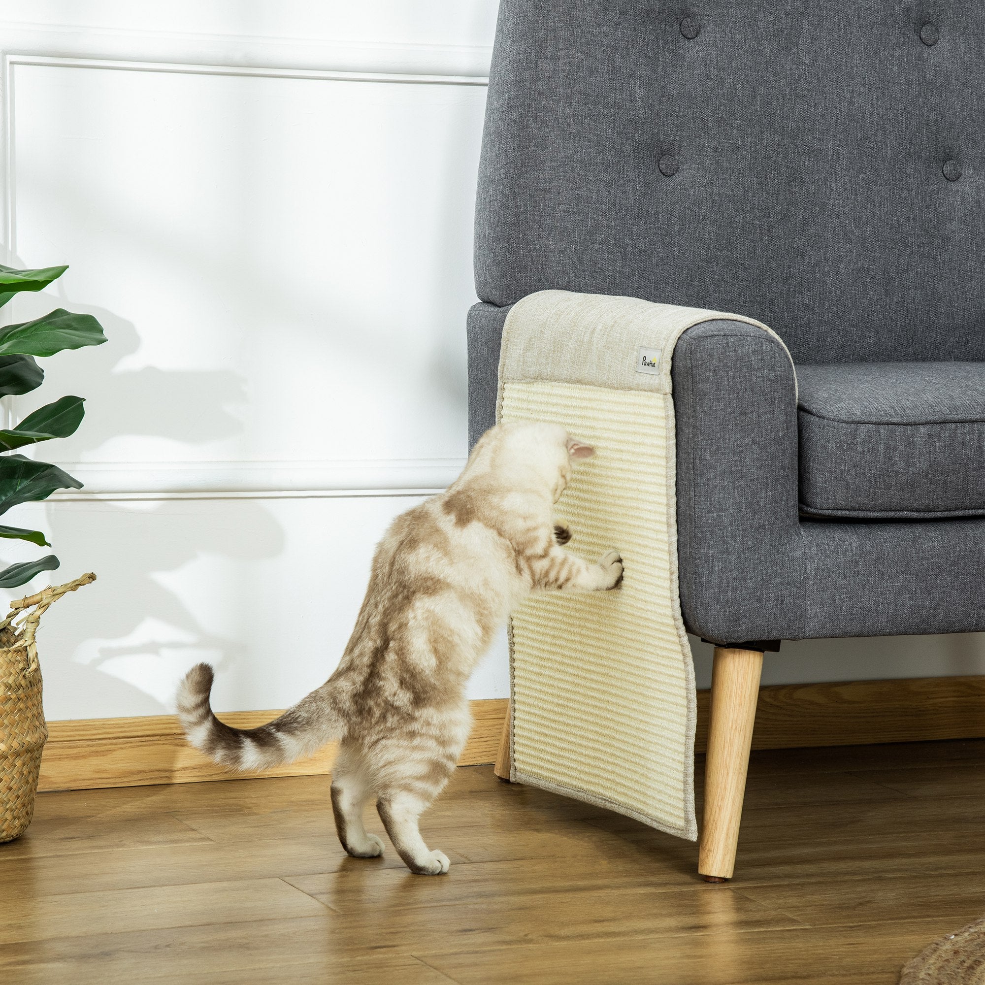 2-Piece Scratching Mat Scratch Protection Sofa Sisal Scratching Carpet for Cat Armchair Couch Cat Scratch Mat Beige+Gray 130 x 45 x 0.3 cm