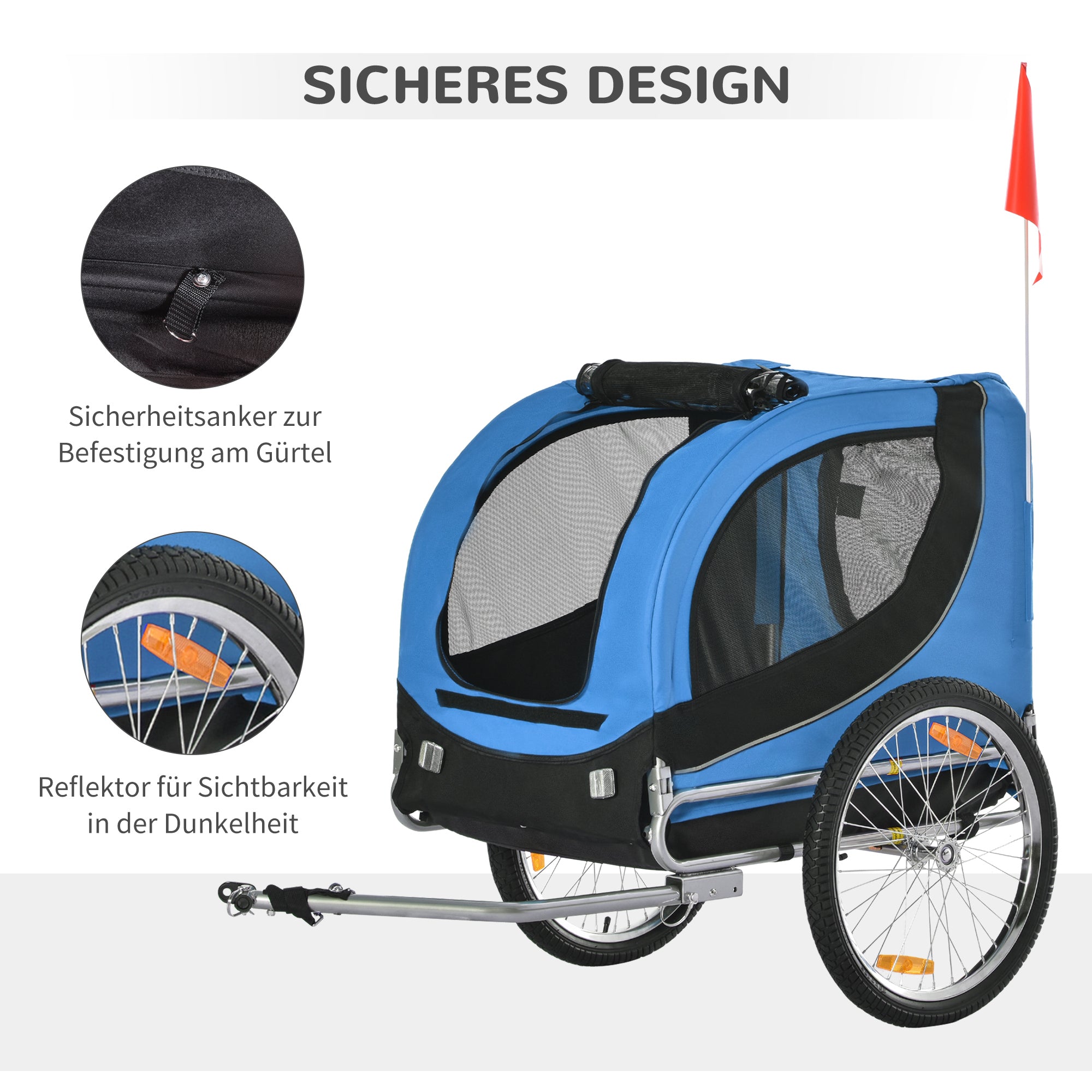 Dog Trailer Bicycle Trailer Dog Transporter Dog Bike Trailer Blue+Black 130 x 73 x 90 cm
