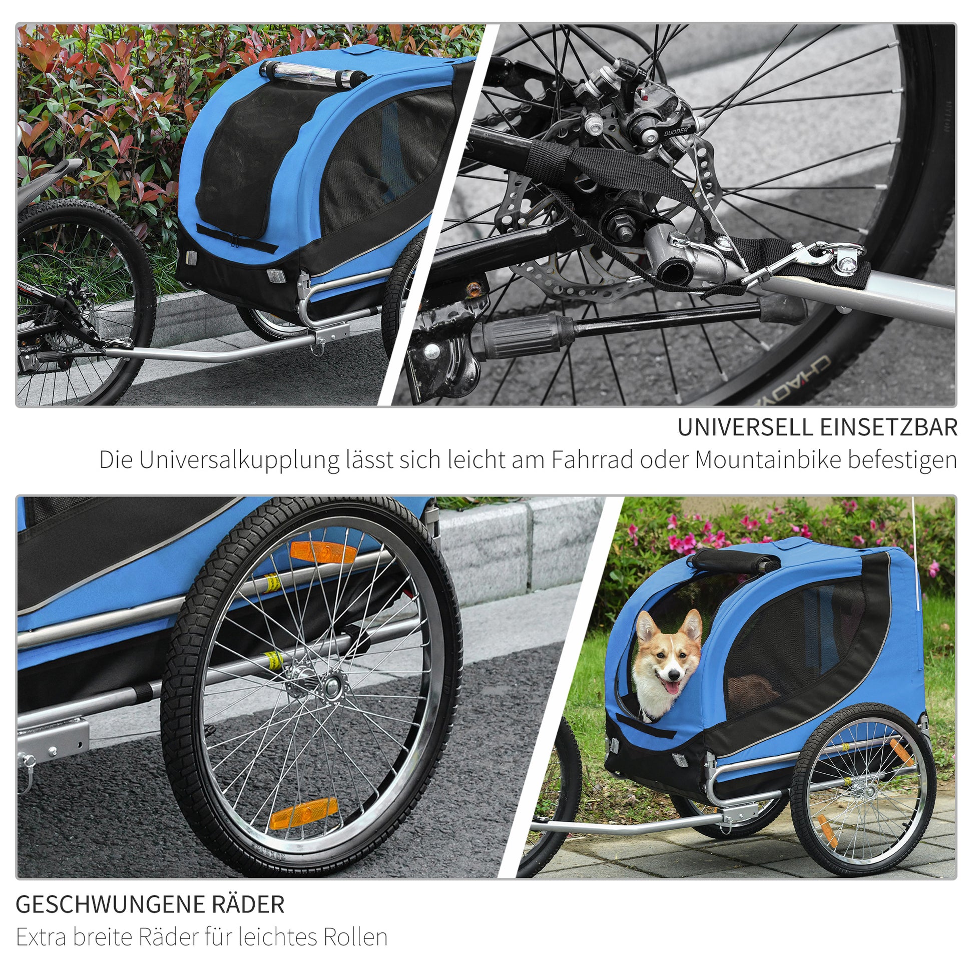Dog Trailer Bicycle Trailer Dog Transporter Dog Bike Trailer Blue+Black 130 x 73 x 90 cm