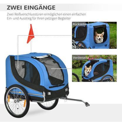 Dog Trailer Bicycle Trailer Dog Transporter Dog Bike Trailer Blue+Black 130 x 73 x 90 cm