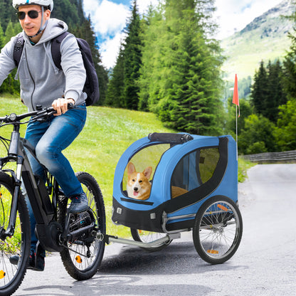 Dog Trailer Bicycle Trailer Dog Transporter Dog Bike Trailer Blue+Black 130 x 73 x 90 cm