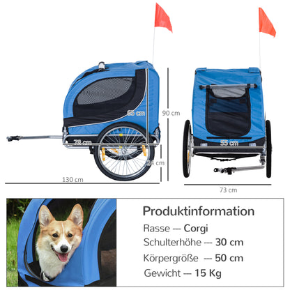 Dog Trailer Bicycle Trailer Dog Transporter Dog Bike Trailer Blue+Black 130 x 73 x 90 cm