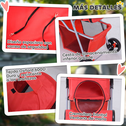Foldable Dog Stroller Pet Stroller for Small Dogs with Adjustable Canopy Storage Basket 2 Universal Wheels Load 15 kg 75x46x94 cm Red