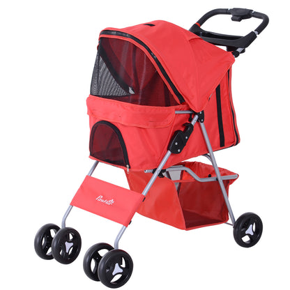 Foldable Dog Stroller Pet Stroller for Small Dogs with Adjustable Canopy Storage Basket 2 Universal Wheels Load 15 kg 75x46x94 cm Red