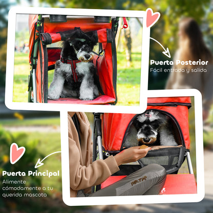 Foldable Dog Stroller Pet Stroller for Small Dogs with Adjustable Canopy Storage Basket 2 Universal Wheels Load 15 kg 75x46x94 cm Red