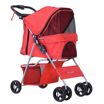 Foldable Dog Stroller Pet Stroller for Small Dogs with Adjustable Canopy Storage Basket 2 Universal Wheels Load 15 kg 75x46x94 cm Red