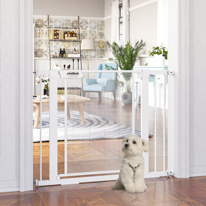Dog Safety Gate Expandable 75-103 cm Stair Gate Door with 2 Extensions 7 and 14 cm Double Lock Automatic Closure White