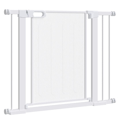 Dog Safety Gate Expandable 75-103 cm Stair Gate Door with 2 Extensions 7 and 14 cm Double Lock Automatic Closure White