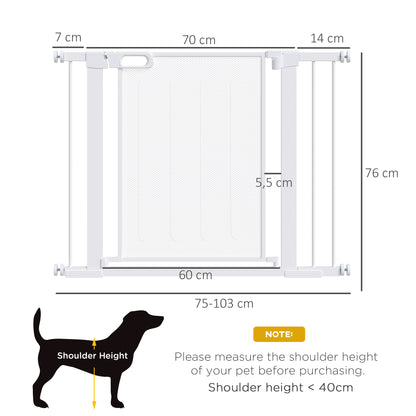 Dog Safety Gate Expandable 75-103 cm Stair Gate Door with 2 Extensions 7 and 14 cm Double Lock Automatic Closure White