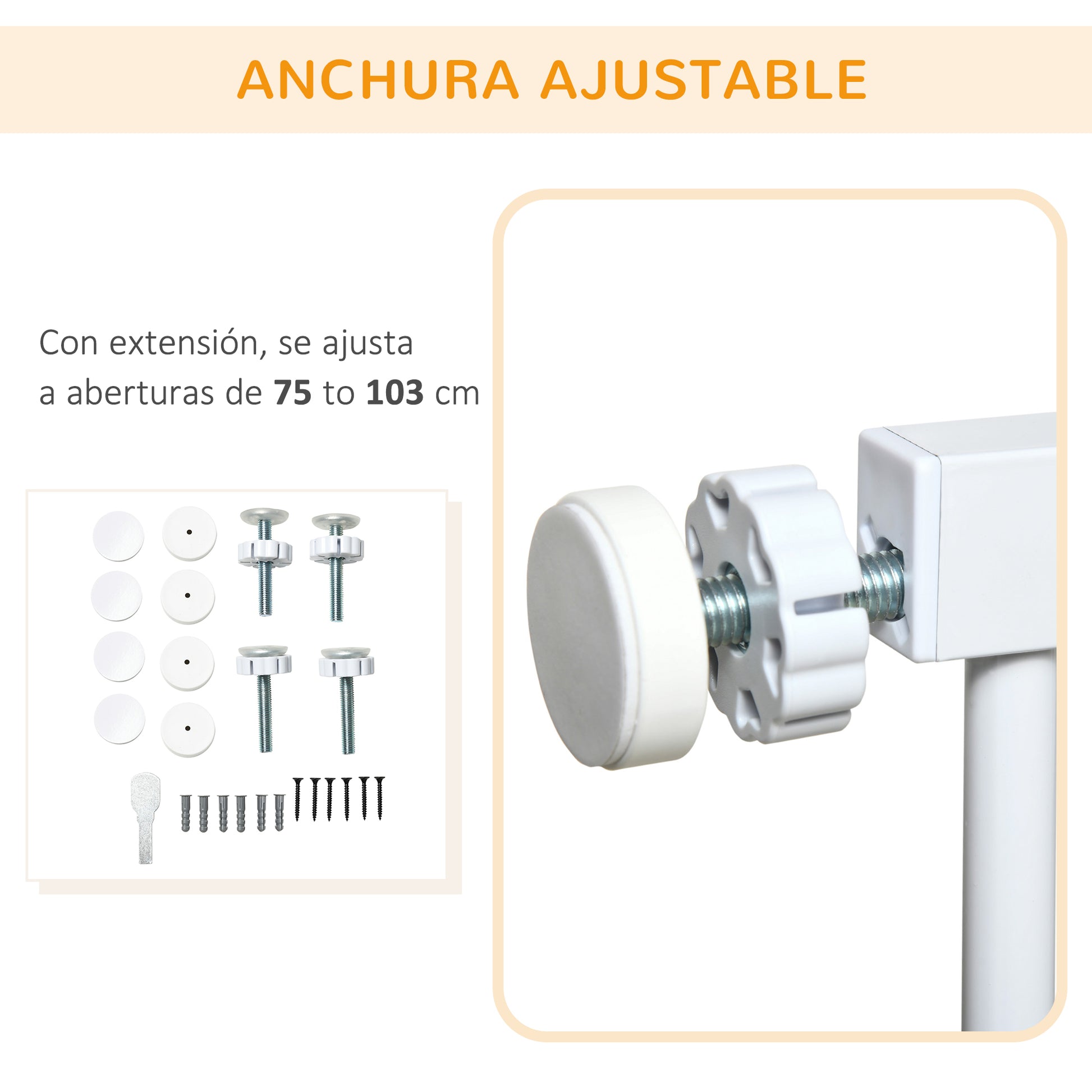 Dog Safety Gate Expandable 75-103 cm Stair Gate Door with 2 Extensions 7 and 14 cm Double Lock Automatic Closure White
