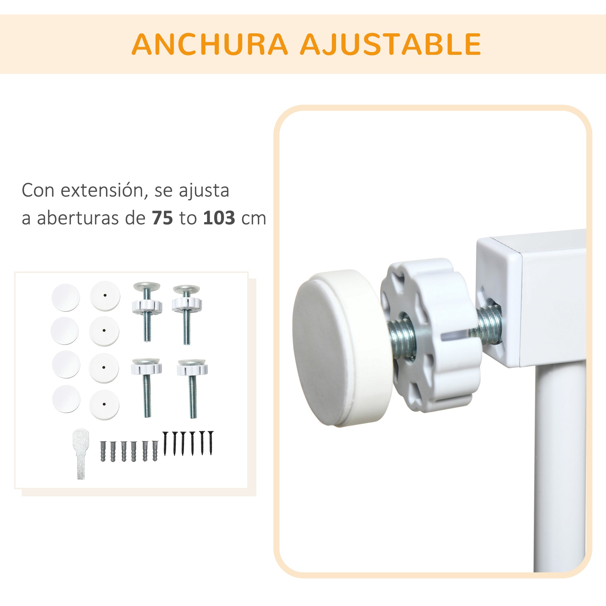 Dog Safety Gate Expandable 75-103 cm Stair Gate Door with 2 Extensions 7 and 14 cm Double Lock Automatic Closure White