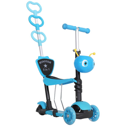 3-in-1 Scooter for Children 18+ Months Three-Wheel Scooter with Removable Seat Adjustable Handlebar Push Handle Height 62x25x72.5 cm Blue
