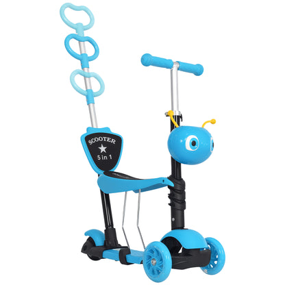 3-in-1 Scooter for Children 18+ Months Three-Wheel Scooter with Removable Seat Adjustable Handlebar Push Handle Height 62x25x72.5 cm Blue
