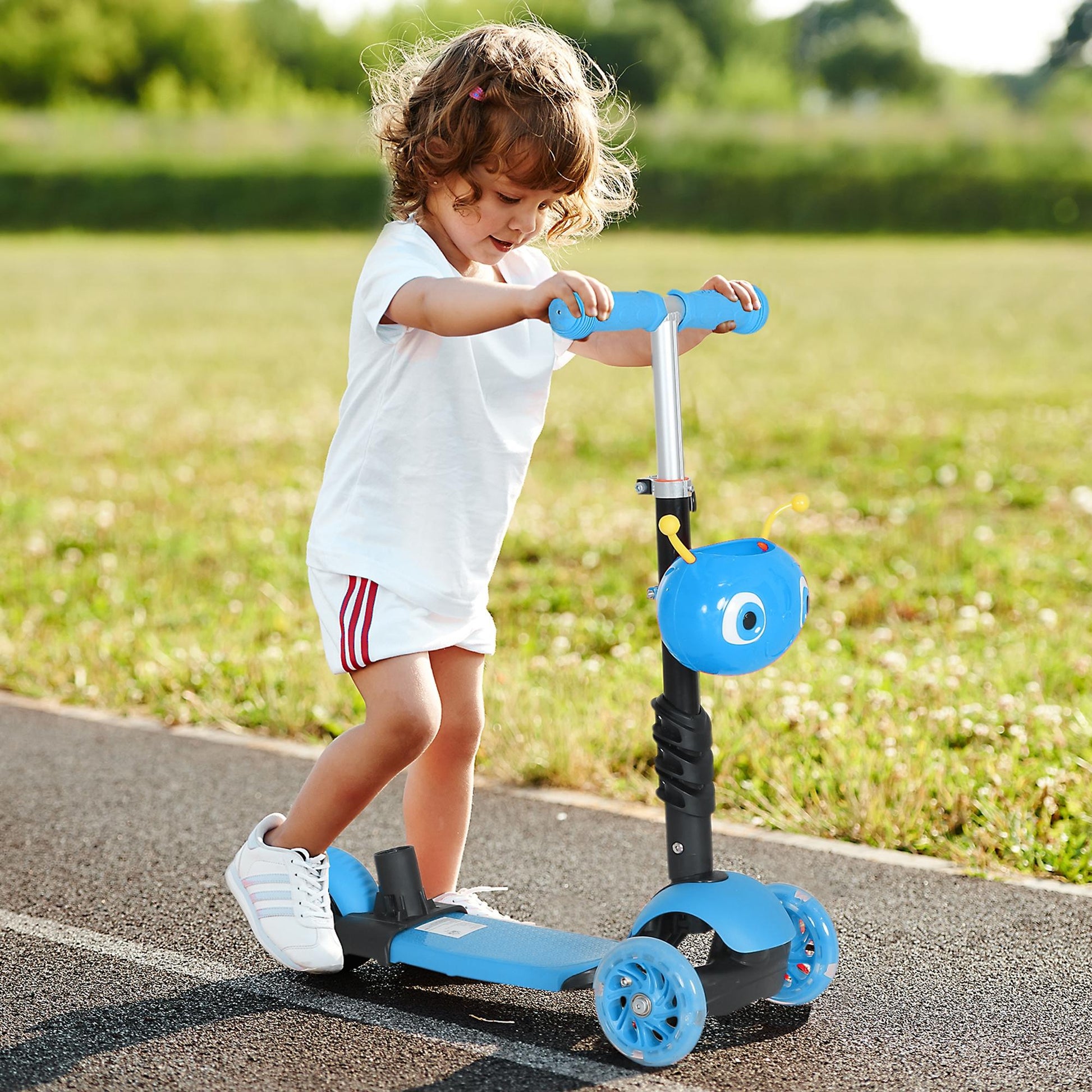 3-in-1 Scooter for Children 18+ Months Three-Wheel Scooter with Removable Seat Adjustable Handlebar Push Handle Height 62x25x72.5 cm Blue
