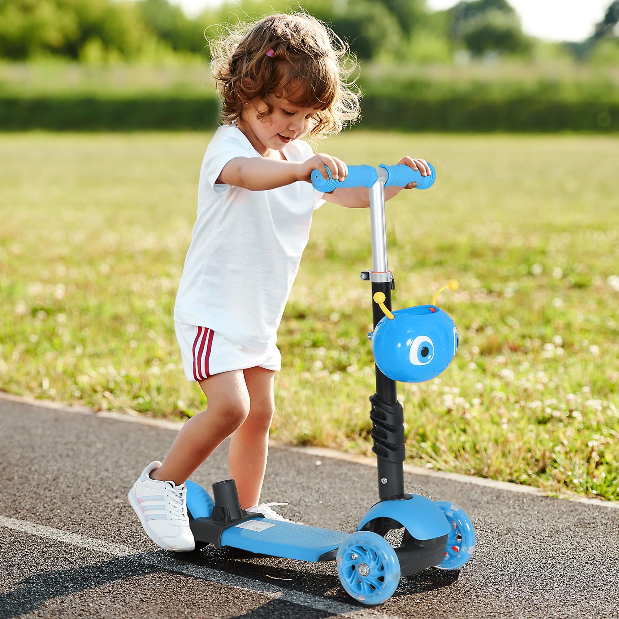 3-in-1 Scooter for Children 18+ Months Three-Wheel Scooter with Removable Seat Adjustable Handlebar Push Handle Height 62x25x72.5 cm Blue