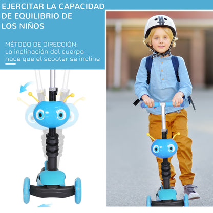 3-in-1 Scooter for Children 18+ Months Three-Wheel Scooter with Removable Seat Adjustable Handlebar Push Handle Height 62x25x72.5 cm Blue