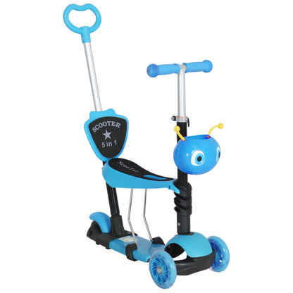 3-in-1 Scooter for Children 18+ Months Three-Wheel Scooter with Removable Seat Adjustable Handlebar Push Handle Height 62x25x72.5 cm Blue
