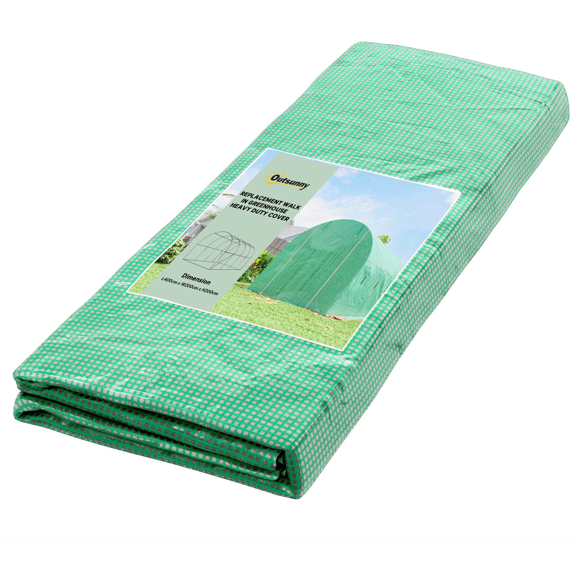 Greenhouse Cover 4 x 2 m (13.1 x 6.6 ft) — Waterproof PE Tunnel Tarp with Zipper Door, 8 Windows, UV Protection, Tear-Resistant (Green)