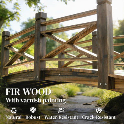 Pine Garden Bridge with Handrails, Charred Finish (Shou Sugi Ban) — Walkable Decorative Pond Bridge, Rustic Arched Design, Weather-Resistant, Up to 200 kg, 174 x 78 x 57.5 cm