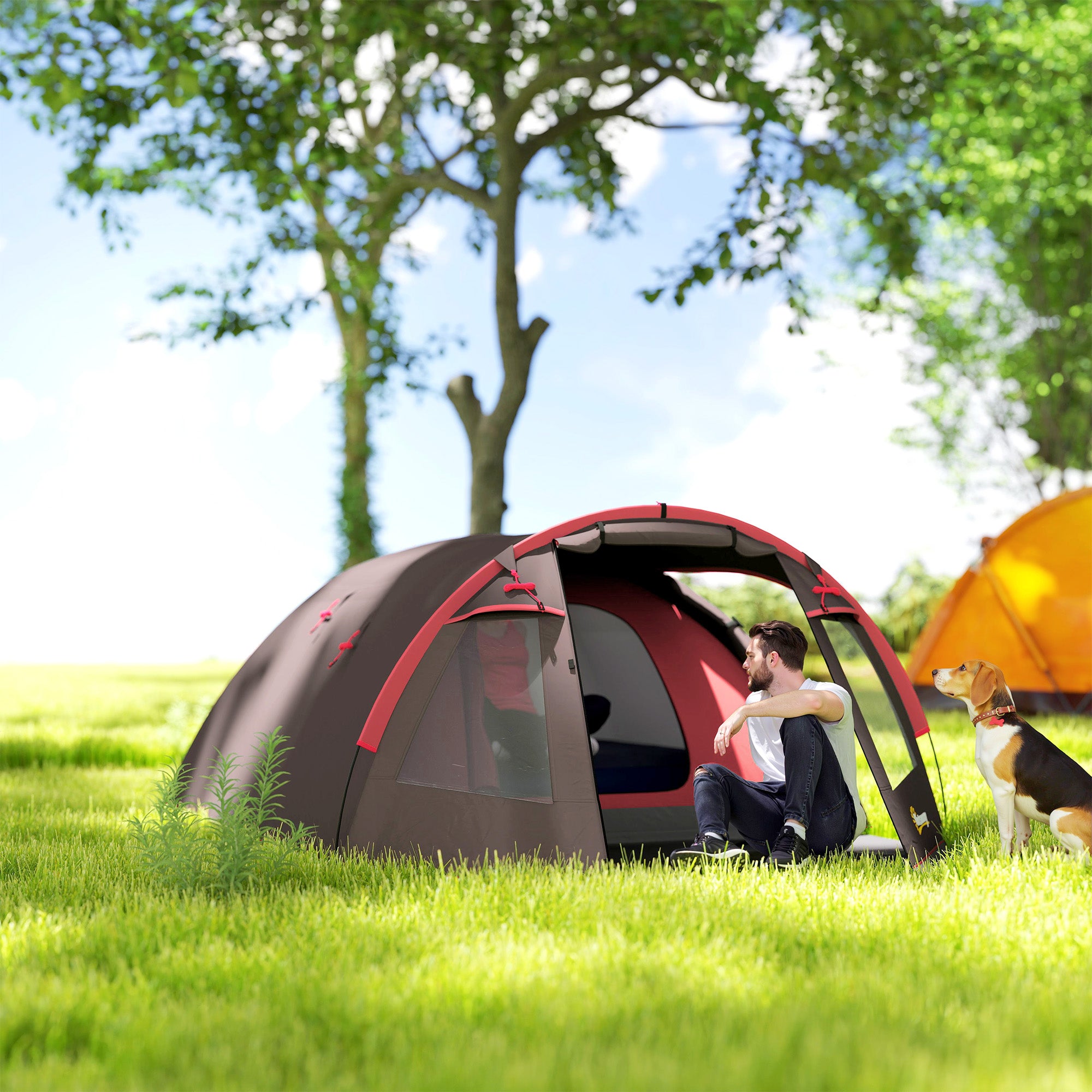 Tunnel Camping Tent for 2-4 People with 2 Rooms, Waterproof Family Trekking Fishing Tent 3000mm with Reinforced Floor, Double Doors, Carry Bag, 360x250x130 cm, Gray