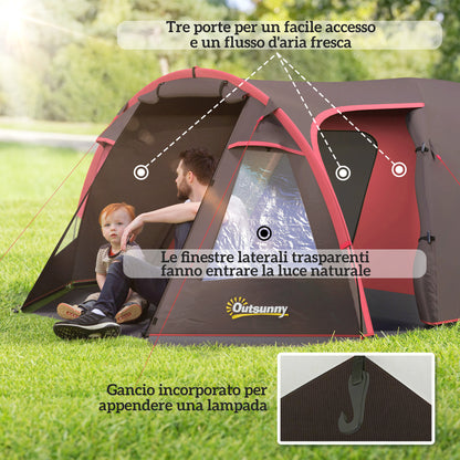 Tunnel Camping Tent for 2-4 People with 2 Rooms, Waterproof Family Trekking Fishing Tent 3000mm with Reinforced Floor, Double Doors, Carry Bag, 360x250x130 cm, Gray