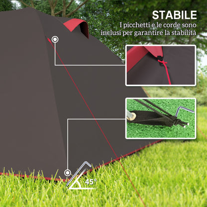 Tunnel Camping Tent for 2-4 People with 2 Rooms, Waterproof Family Trekking Fishing Tent 3000mm with Reinforced Floor, Double Doors, Carry Bag, 360x250x130 cm, Gray