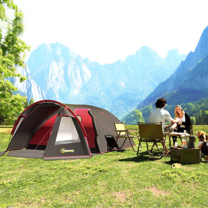 Tunnel Camping Tent for 2-4 People with 2 Rooms, Waterproof Family Trekking Fishing Tent 3000mm with Reinforced Floor, Double Doors, Carry Bag, 360x250x130 cm, Gray