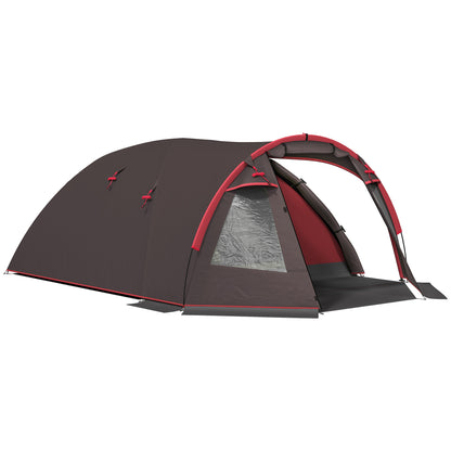 Tunnel Camping Tent for 2-4 People with 2 Rooms, Waterproof Family Trekking Fishing Tent 3000mm with Reinforced Floor, Double Doors, Carry Bag, 360x250x130 cm, Gray