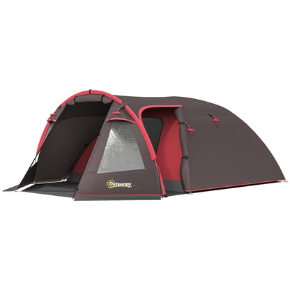Tunnel Camping Tent for 2-4 People with 2 Rooms, Waterproof Family Trekking Fishing Tent 3000mm with Reinforced Floor, Double Doors, Carry Bag, 360x250x130 cm, Gray