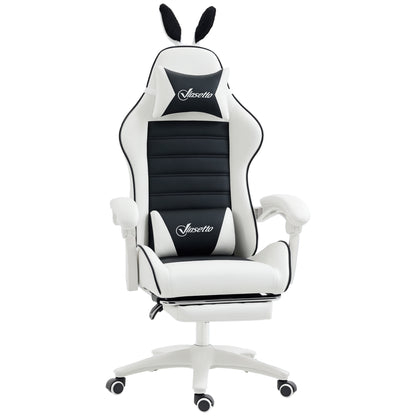 Professional Gaming Chair Gamer Racing Swivel Chair with Adjustable Height 135° Reclining Headrest and Footrest for Office Study 65x63x136-142 cm Black and White