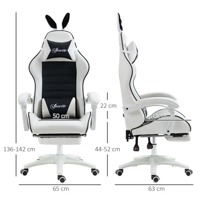 Professional Gaming Chair Gamer Racing Swivel Chair with Adjustable Height 135° Reclining Headrest and Footrest for Office Study 65x63x136-142 cm Black and White