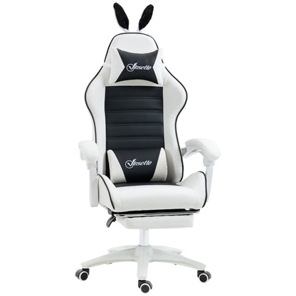 Professional Gaming Chair Gamer Racing Swivel Chair with Adjustable Height 135° Reclining Headrest and Footrest for Office Study 65x63x136-142 cm Black and White