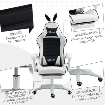 Professional Gaming Chair Gamer Racing Swivel Chair with Adjustable Height 135° Reclining Headrest and Footrest for Office Study 65x63x136-142 cm Black and White