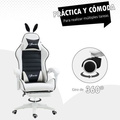 Professional Gaming Chair Gamer Racing Swivel Chair with Adjustable Height 135° Reclining Headrest and Footrest for Office Study 65x63x136-142 cm Black and White