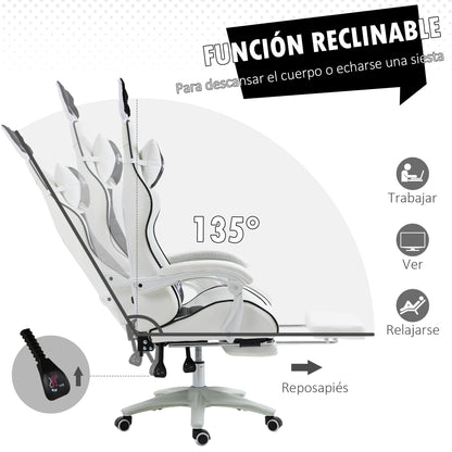 Professional Gaming Chair Gamer Racing Swivel Chair with Adjustable Height 135° Reclining Headrest and Footrest for Office Study 65x63x136-142 cm Black and White